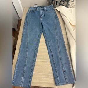 Nasty Gal Petite Split front jeans mid blue Us4